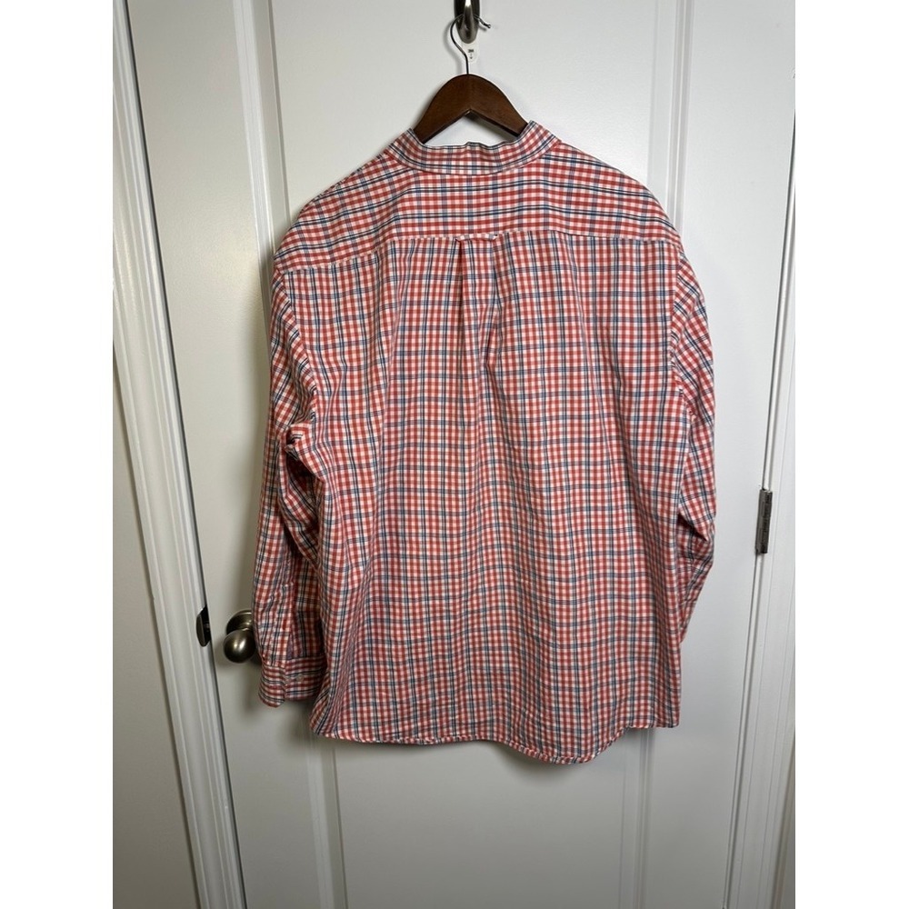 IZOD Mens XL Long Sleeve Button Down Shirt Red White Blue Plaid 100% Cotton - Picture 4 of 6